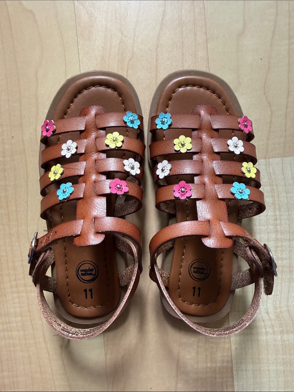 Kids Browns Sandals with Flower Accents